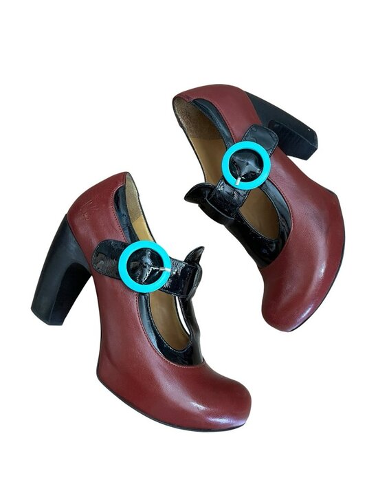 John Fluevog Shoes - John Fluevog Arbus Leather T-Strap Heels In Red Women Sz 7.5